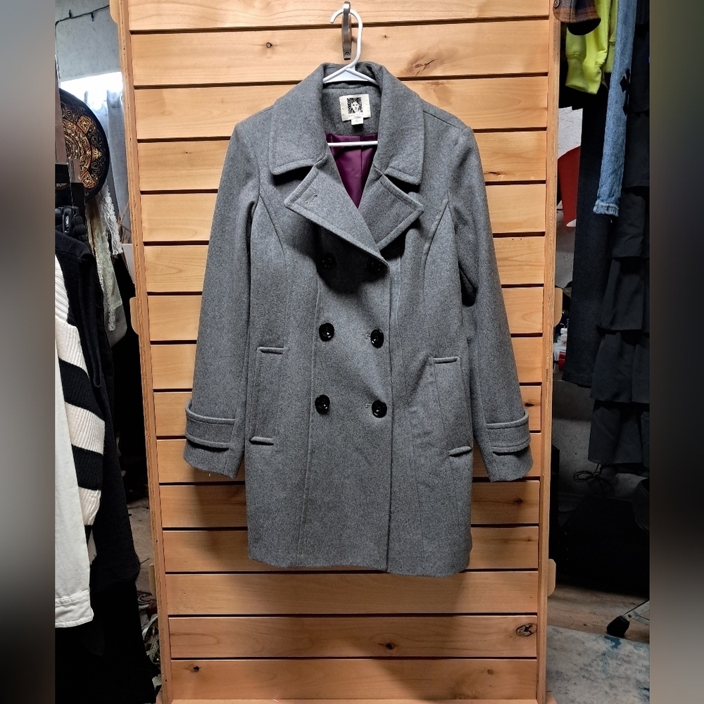 Anne Klein Charcoal Double-Breasted Pea Coat